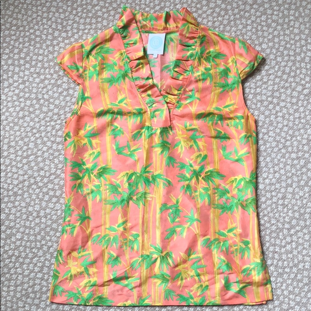 Devon Baer Ruffle Collar Silk Top S